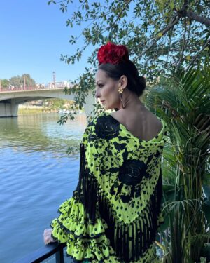 Eva González Instagram - Y con este maravilloso traje de mi querida amiga @pilarveramodaflamenca pongo punto y final a la feria este año. 
Gracias @claroscurohair 😉
#feriasevilla2024