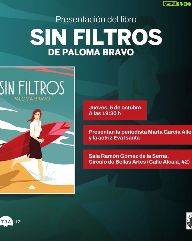 Eva Isanta Instagram - #SinFiltros de @palomabravo Ya en mis manos y colándose por mis venas directo a mi alma . Un honor presentarlo junto a #palomabravo y @martagarciaaller el próximo jueves 5 de octubre en el Círculo de Bellas Artes. ¿Te vienes? 19:30h @contraluz_editorial @agenciadospassos @cbamadrid #novela #presentacion #circulodebellasartes #madrid