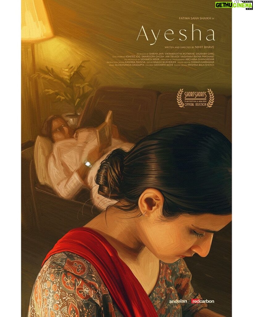 Fatima Sana Shaikh Instagram - Ayesha It’s a really special short film that I’ve gotten to be a part of and now we’re competing at the Oscar-qualifying Short Shorts Film Festival in Tokyo. Hapiness!!! Writer-Director: @misterbistar Producers: @shikhajain10 @motwayne @altsaurabh Co-producer: sidmeer DOP: @making_all_things_new_ Editor: @ronoeye Production Design: @kanikkapahvva Sound: @dhiman.karmakar Music: @alokanandadasgupta Colorist: sidmeer Poster: @krishnabalashenoi @andolan @redcarbonfilms