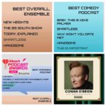 Fortune Feimster Instagram - Big week for the @handsomepod! Conan O’Brien is this week’s guest. Anyone else experience the grandmother suppository situation? 🤣 We also just got nominated for 3 @iheartradio podcast awards. Keeping it Handsome over here! (And go to Dynasty Typewriter for tickets to our livestream on Monday)