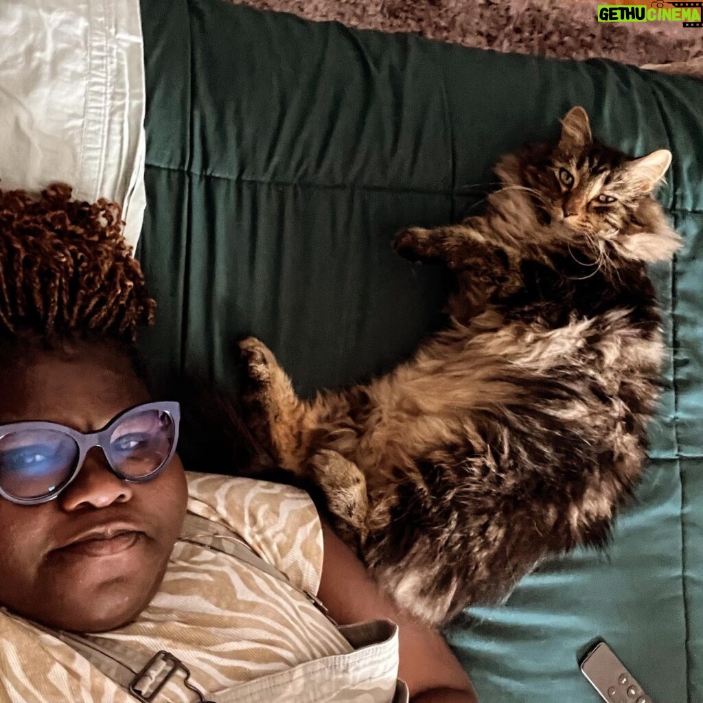 Gabourey Sidibe Instagram - Aaron tryna seduce me into taking a nap with him before noon on a Tuesday! Shame on him…. Amma take it this 1 time tho. Just to teach him a lesson.