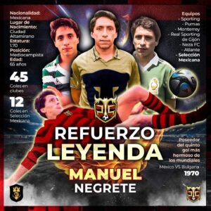 Gabriel Montiel Instagram - Refuerzo bomba!!!! El anotador del considerado mejor gol en la historia de todos los mundiales se integra hoy al #PelucheCaligar: Él es #ManuelNegrete que con su experiencia y carisma refuerza al equipo más querido de México para el partido que va por el honor de las ligas ante Pío! Nos vemos en el estadio Azteca a las 3 de la tarde!!!!