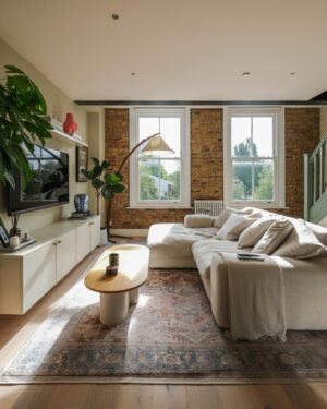 Georgia Hirst Instagram - At home with Actor Gee Hirst 💚

Creating a cosy country-feeling home in London through warming beiges and earthy greens alongside brushed brass finishes, soft layered lighting and thoughtful antique pieces. 

"When I bought the apartment, it was pretty lifeless and cold. I met my boyfriend who had always fantasied about having a country home and so we started this renovation project together. 

We introduced warmer tones through the paint colours - all Lick - textiles and finishes to give it a relaxing, 'Soho Farmhouse' countryside retreat feel in the middle of the city." 

Paint colours used:
• Living room, dining and kitchen (walls): #Beige01 
• Kitchen cabinets: #Green02
• Staircase woodwork: Green 02
• Bedroom: #Beige02 Soho Farmhouse
• Spare room: #Green05 Rome House
 
See the full home tour on the Lick YouTube channel (link in bio)

#LickHome #housetour #apartmentdesign