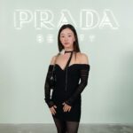 Gia Kim Instagram - Room full of beautiful people, but it’s the company that makes perfect 🥹💞 @pradabeauty 🤍 . . Reusing a dress I’ve worn for a birthday, the necklace I bought 10 years ago in university. Coat thrifted from Crossroads.