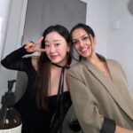 Gia Kim Instagram - Room full of beautiful people, but it’s the company that makes perfect 🥹💞 @pradabeauty 🤍 . . Reusing a dress I’ve worn for a birthday, the necklace I bought 10 years ago in university. Coat thrifted from Crossroads.