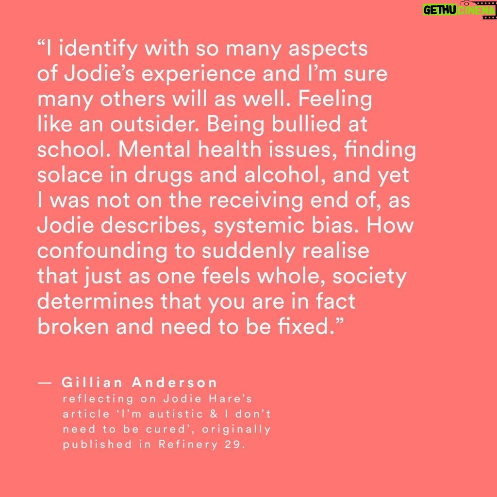 Gillian Anderson Instagram - In today’s episode, we talk with the fabulous @jodslouise about the universal desire to be accepted exactly as you are, the power of early diagnosis and the prevalence of gender bias in medicine. Listen now on the @curio.io app. Link in bio.