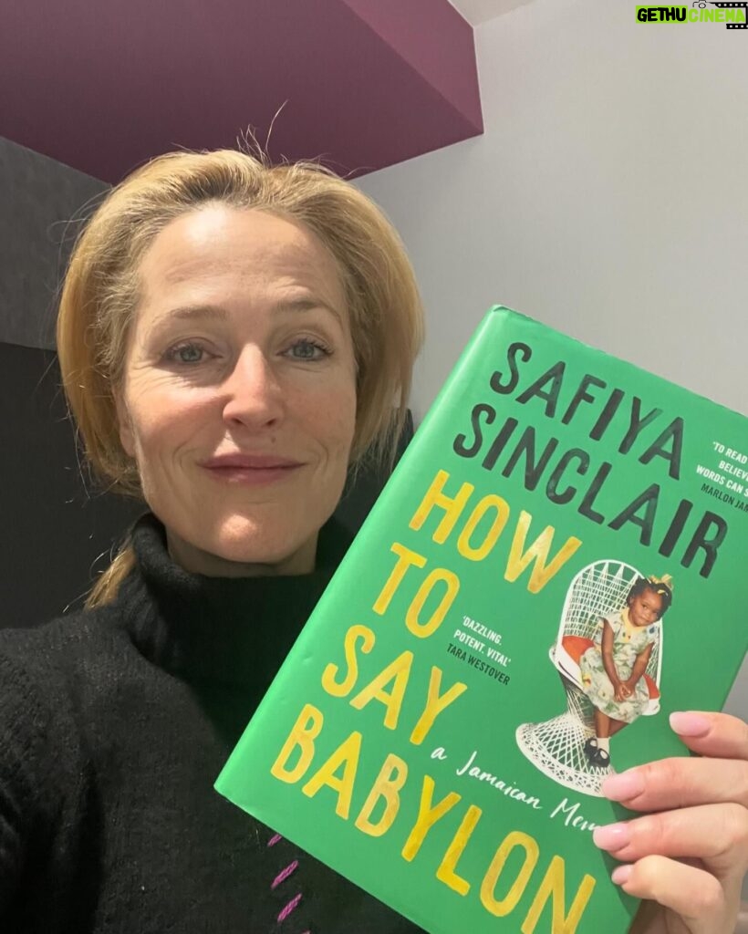 Gillian Anderson Instagram - Thanks to all who shared book suggestions with me at the end of last year – so great to be part of a conversation about what we’re all reading and loving. Special thanks to @drlesko who recommended How to Say Babylon by Safiya Sinclair @safiyasinclair @4thestatebooks @simonbooks @womensprize This wonderfully vivid and empowering memoir tells the story of Safiya’s childhood in Jamaica and her struggle to free herself from the chains of her father’s rigid Rastafarian faith. It will make you cry with rage and then joy as Safiya finds her voice and an escape through creativity. It’s a tribute to mothers, a lesson for fathers, and a testament to the unique power of books to show us new worlds. Wonderful to see it has been longlisted for the first Women’s Prize for non-fiction. Read it! Let me know what you think in the comments.