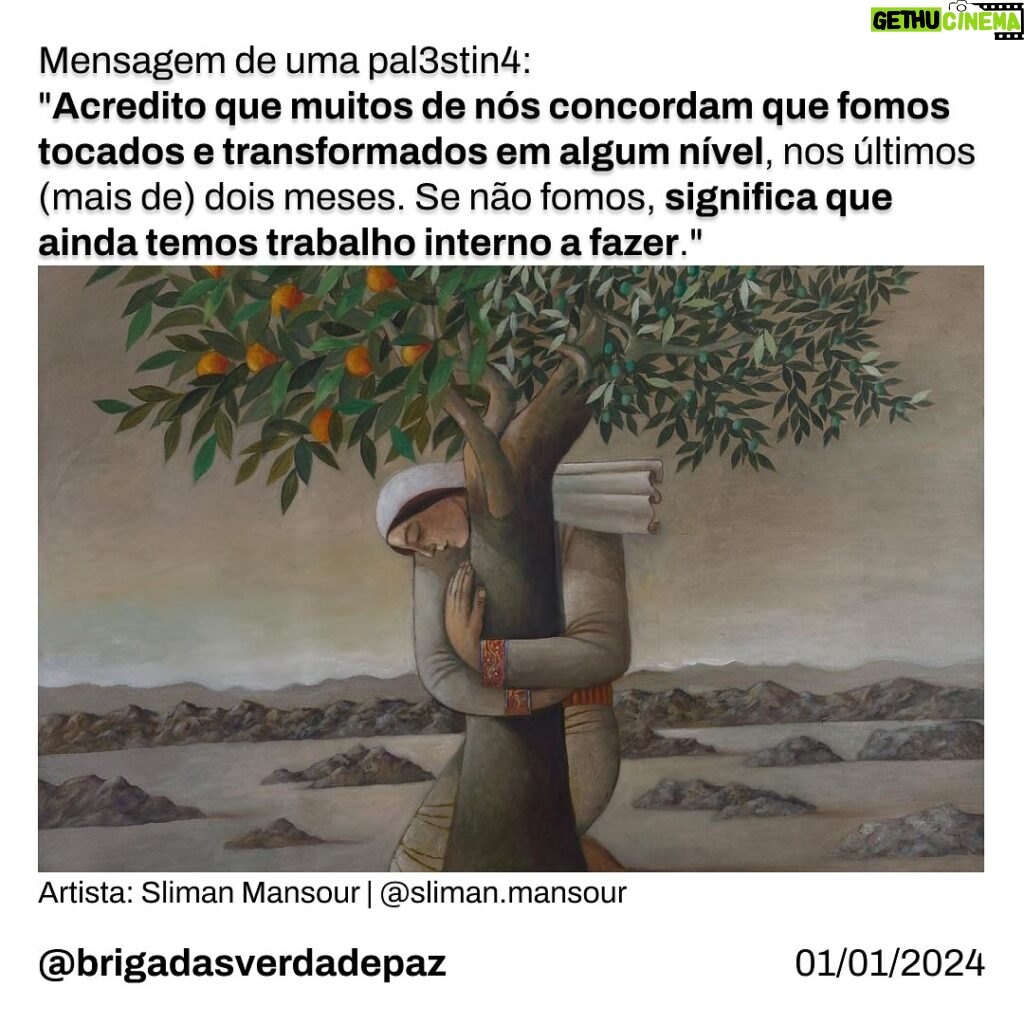 Giselle Itié Instagram - Neste ano que se inicia, vale que cada um olhe para o próprio coração e perceba que a compaixão e o trabalho feito em prol da P4lestin4, e também de toda humanidade e do planeta, volta para nós mesmos, que nos tornamos mais livres. 🕊️ Que o amor, o afeto e a coragem acompanhem a todos neste 2024. São os votos das Brigadas da Verdade e da Paz. ♥️✊🏾🇵🇸 Fonte: @mothercarejourney