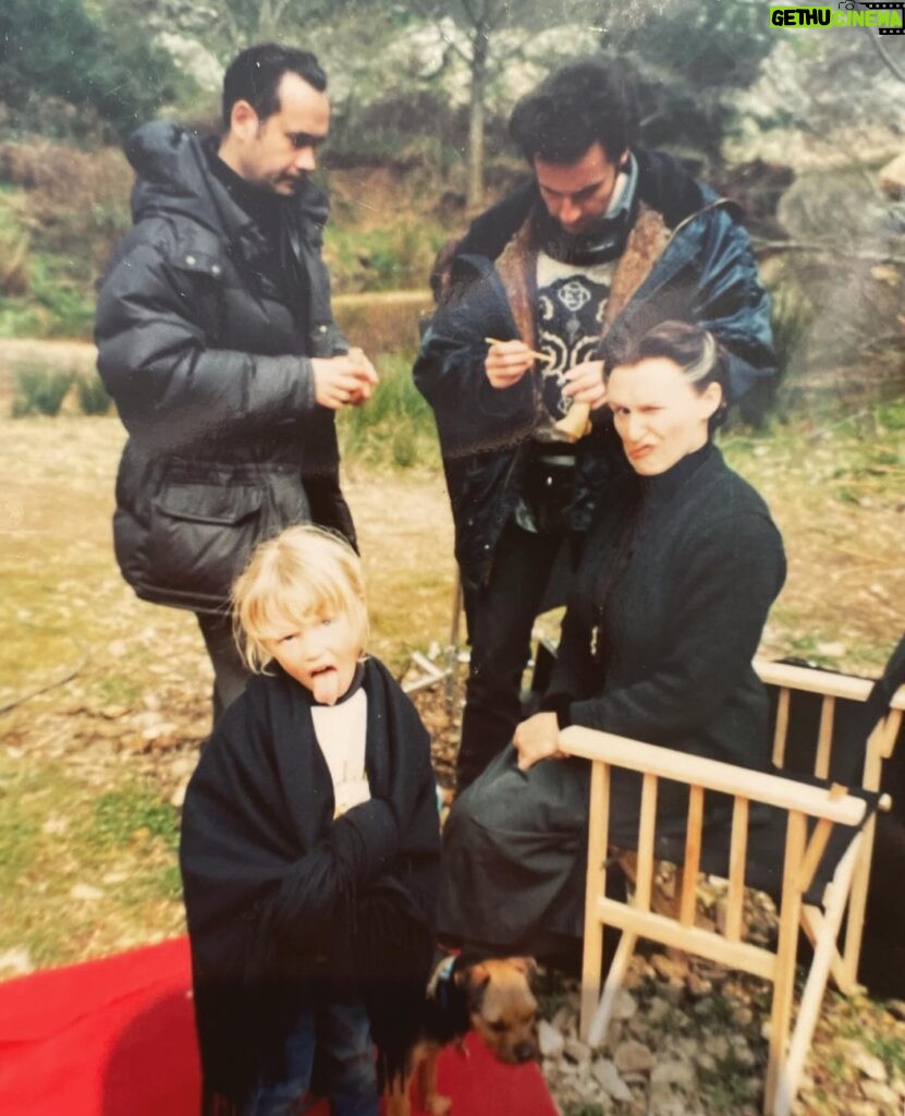 Glenn Close Instagram - Five year-old Annie, her Scottish Border Terrier, Belle, and me on location in sublime Portugal for HOUSE OF THE SPIRITS--1993. Jean-Luc Russier did my makeup and Martial Corneville my wig. Both masters. I loved Ferula, the character I played in the movie. We all had a grand time. #anniemstarke #martialcorneville #isabelleallendebooks #isabelleallendequotes #jeanlucrussier #scottishborderterrier