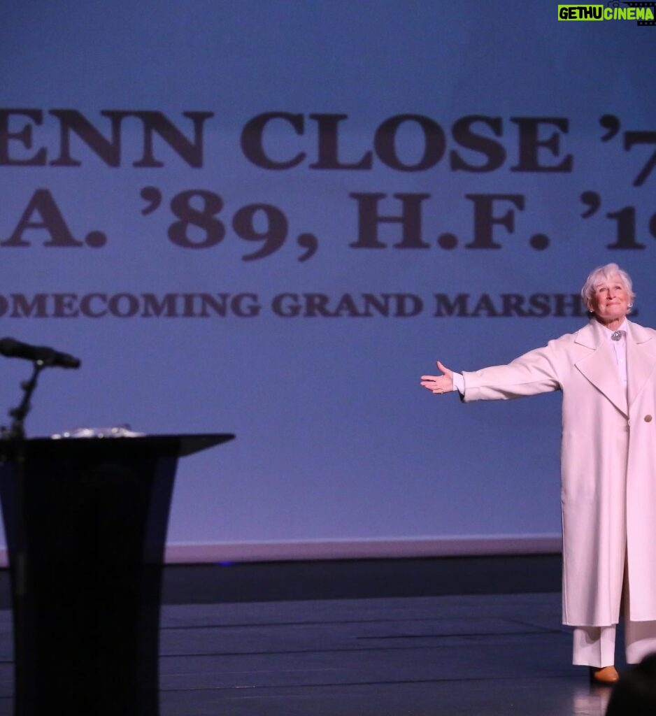 Glenn Close Instagram - Yesterday, the Main Stage Theater at the spectacular new Arts Quarter at my Alma Mater--The College of William & Mary in Virginia--was dedicated in my name! It was a profound honor for me. W&M was my first real community. I have always thought of my experience there as the watering of my desert...allowing me to be able to grow and bloom. That very stage launched me into my career. Pippy was there with me to pay tribute to the little dog who trotted at my heels throughout my college career--Penny. So many beautiful spirits gathered around us yesterday on that stage. I am humbled and deeply grateful. Thank you: President Rowe Provost Charles Poston Dean Susan Raitt Karino Gibson Orchesis Modern Dance Group Select members of the M&M Wind Ensemble @william_and_mary