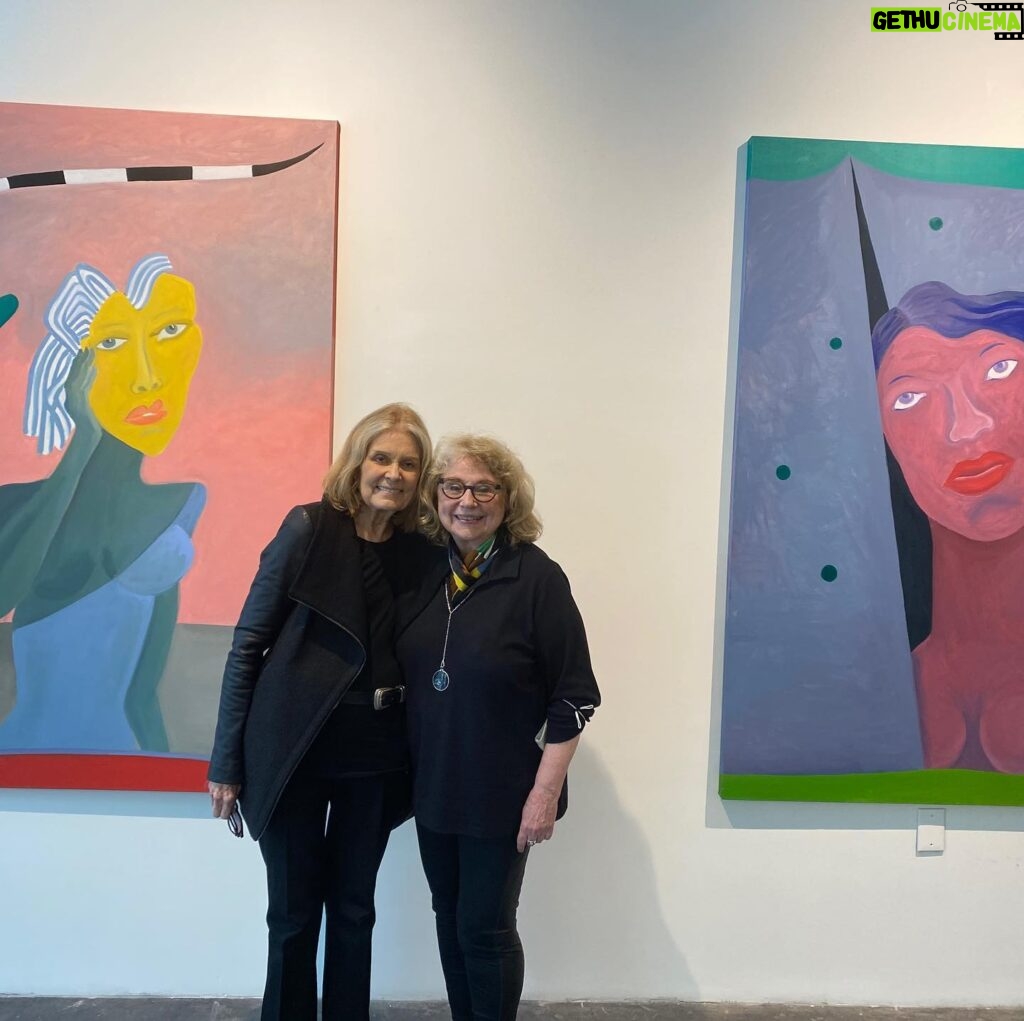 Gloria Steinem Instagram - Now that it is safer and sunnier in New York, celebrate by seeing the Stargirl exhibition at @malingallery - a beautiful collection of work from my friend (and former roommate) @barbaranessim. Swipe to see me with one of Barbara’s paintings, circa 1965.