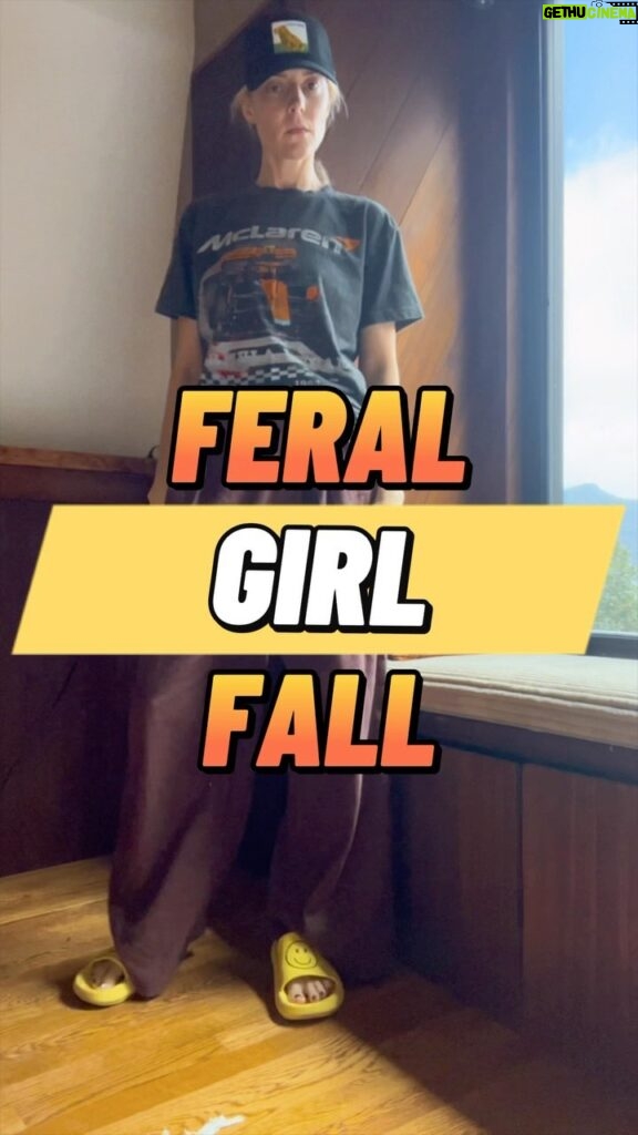 Grace Helbig Instagram - I did not participate in hot girl summer but I am absolutely ushering in feral girl fall. My Adam Sandler-core wardrobe is quietly expanding, so here are some unhinged fall fits for my fellow feral friends. 🙃