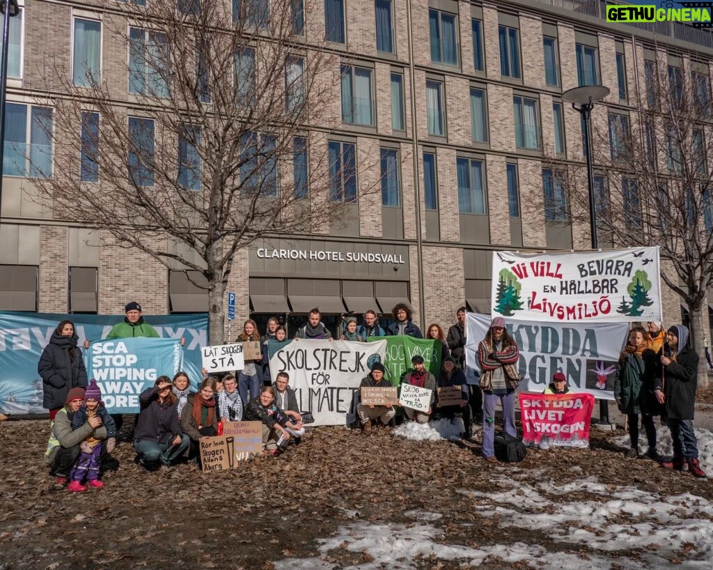 Greta Thunberg Instagram - Week 292. Today we are several people and groups protesting in Sundsvall, outside @scaskog AGM. Forestry is Sweden’s single largest emitter of greenhouse gases, and the main driving factor behind loss of habitat and species. SCA is Europe’s largest private forest owner, and we are demanding an end to their systematic clearcutting of irreplaceable natural forests with high importance for climate and biodiversity. After the demonstration, some of us went inside their AGM to ask the uncomfortable answers they don’t want to answer and demand accountability. SCAs forestry is built on systematically expanding into the last remaining natural forests, forests whose conditions are vital for many species and which have stored carbon for up to thousands of years and thus both slow down and act as protection against the climate crisis. These ecosystems are then destroyed to make place for the replanting of environmentally harmful monocultural tree plantations. Often, these monocultures consist of invasive lodgepole pine, which is devastating for indigenous Sámi reindeer herding. Clearcutting is also a climate bomb. The carbon that is emitted during the clearcuts takes many decades for the replanted trees to reabsorb. This is time we do not have in an escalating climate emergency. After harvesting, the vast majority of the biomass goes to short-lived products and bioenergy with a higher carbon footprint than burning fossil fuels. The level of awareness around these issues is almost non-existent today. In this knowledge gap, false solutions to the climate and environmental crisis flourish. False solutions that lead to increased exploitation of nature, continued emissions of greenhouse gases that destabilise the planet and cause the death and suffering of countless people, and continued colonisation and destruction of lands that we all depend on. We demand protection and restoration of forest ecosystems, an end to clear-cutting and the planting of lodgepole pine as well as a transition to making long-lived products. #SCAndal #ForestsAreNotRenewable #StandWithSápmi #FridaysForFuture