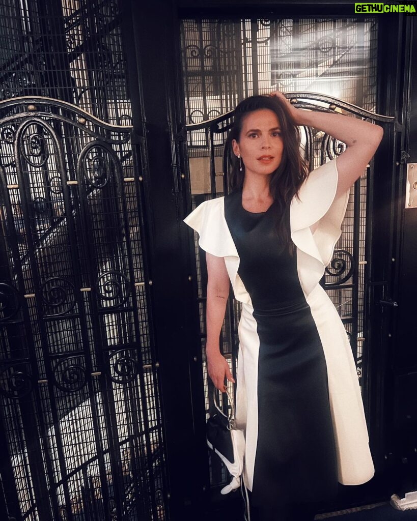 Hayley Atwell Instagram - Paris by night ❤️ dress by the formidable @gabrielahearst for @chloe (and black-bobbed to perfection)