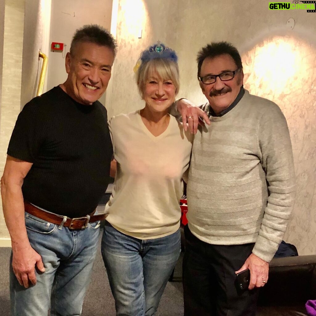 Helen Mirren Instagram - last night at The Panto Snow White in the magnificent Alhambra Theater in Bradford I yelled “he’s behind you” and wearing my lit up blue tiara and laughed my socks off at 2 legends Billy Pearce and Paul Chuckle. It was an honour to meet them afterwards. Thank you, you guys are truely awesome