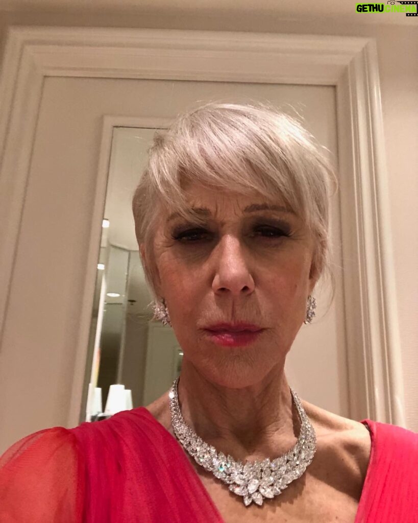 Helen Mirren Instagram - and incase you missed it an astounding necklace ( and earrings and bracelet) from Harry Winston that I was so honored to be able to wear. Thank you Harry Winston . You made me feel like a queen for the night!