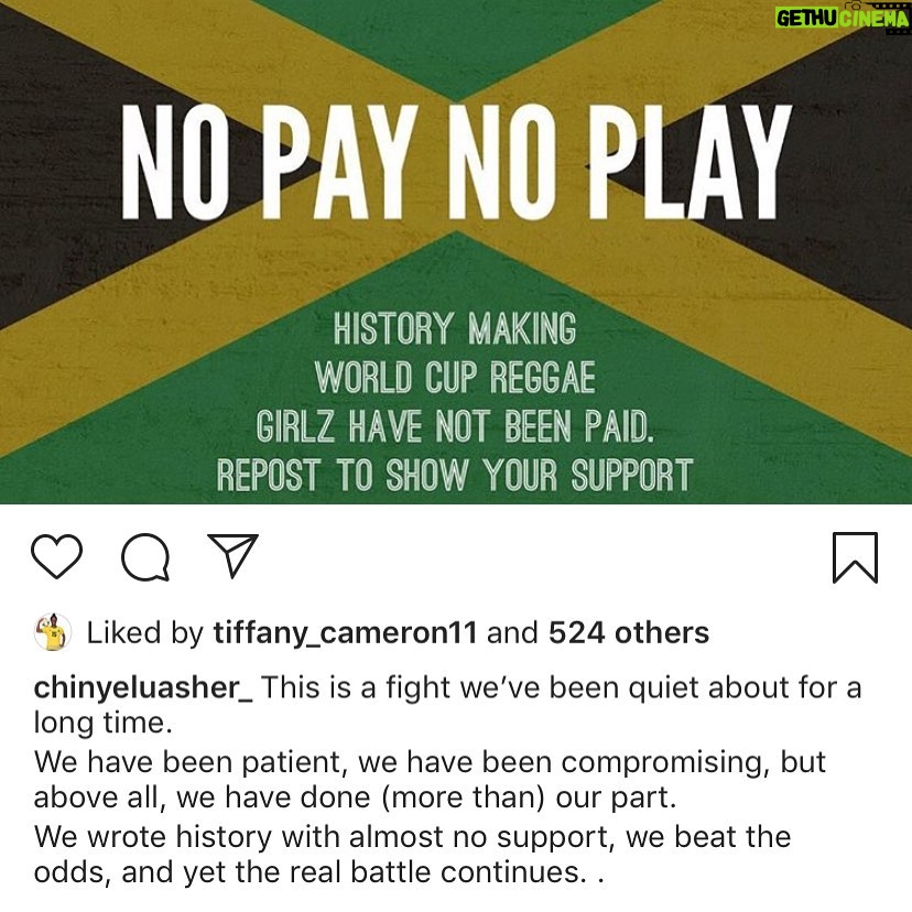 Hope Solo Instagram - Go off @chinyeluasher_! “It’s not just about the money” is right! It’s about the future and doing what’s right #nopaynoplay