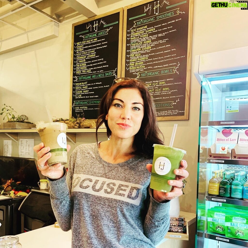 Hope Solo Instagram - Out of the farm ▶️ into the city! Gotta take advantage of all the LA hot spots when I’m in town! @holyjuicebar is always so good that one’s never enough! Had to get two! 😂🥤2️⃣