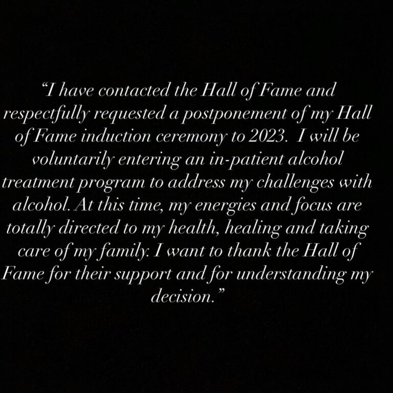 Hope Solo Instagram - I have contacted the Hall of Fame and respectfully requested a postponement of my Hall of Fame induction ceremony to 2023. I will be voluntarily entering an in-patient alcohol treatment program to address my challenges with alcohol. At this time, my energies and focus are totally directed to my health, healing and taking care of my family. I want to thank the Hall of Fame for their support and for understanding my decision.
