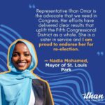 Ilhan Omar Instagram – I am deeply honored to receive the endorsements of seven of our mayors from every corner of Minnesota’s 5th Congressional District. Their support highlights our shared commitment to advancing policies that uplift our communities and bring transformative change to Minnesotans.  I am proud to stand alongside these dedicated public servants as we work together to build a brighter future for every resident in our district.