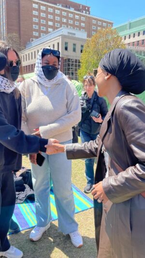 Ilhan Omar Instagram - I had the honor of seeing the Columbia University anti-war encampment firsthand. 

Contrary to right-wing attacks, these students are joyfully protesting for peace and an end to the genocide taking place in Gaza. 

I’m in awe of their bravery and courage.