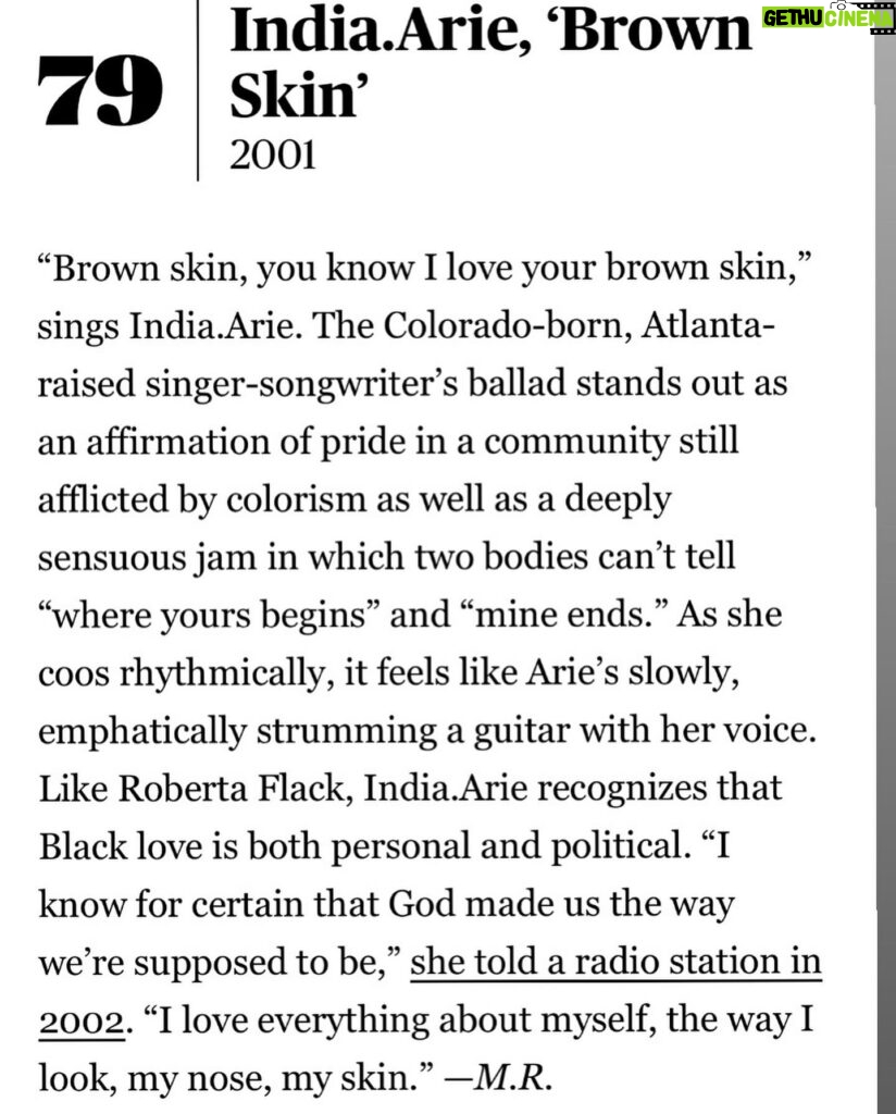 India.Arie Instagram - thank you @rollingstone ⭐️ thank you @_shannonsanders for an AMAZING song. @markbatsonrocks for a Dope Production