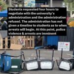 Indya Moore Instagram - Demand Cal Poly Humboldt president and administration stand down! ☎️ 707.826.3311 & 562.951.4000 📧 mailto:president@humboldt.edu & csu-chancellor@calstate.edu Cal Poly Humboldt Student Response to Admin Escalation We are disappointed to receive an email from campus administration announcing a “hard close” of campus. Allowing only those with permission to enter campus at this time. Anyone on campus is subject to citation or arrest. Police were present at the time the email went out, setting up concrete barriers at all campus entrances. Students living on campus are restricted to their dorms and residential areas. We have and remain to be a peaceful protest. In negotiations with administration yesterday we were given the impression that negotiations would continue however, they have recently informed us that they refuse to negotiate further. We are concerned for the potential of police escalation at this time. We showed good faith in our negotiations and deescalation yesterday by reopening Siemens Hall. Administration has not kept their end of the agreement. We love and care for our community and continue to stand in solidarity with other campuses for a free Palestine. Shame on administration for silencing the free speech of our brave students. We, as ever, are not afraid.
