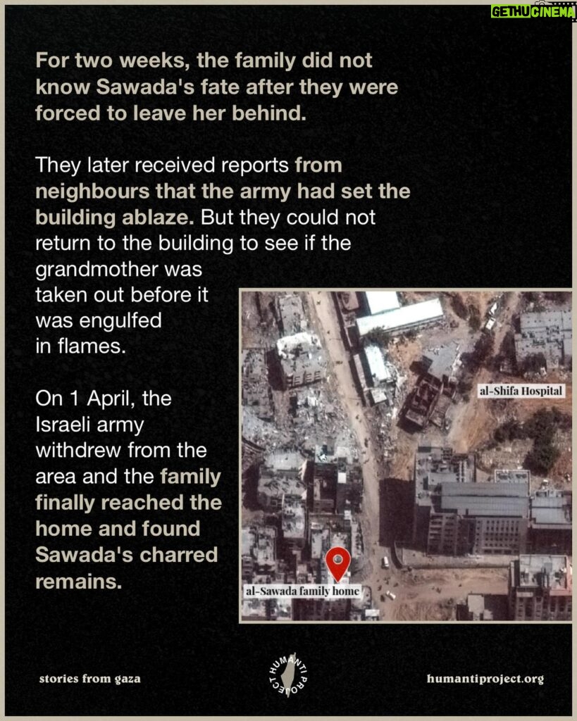 Indya Moore Instagram - Occupation Forces burned a 92 year old Grandmother to death who was suffering with Alzheimer’s. Following a raid by the Israeli army on her home, Mrs. al-Sawada, who suffered from Alzheimer’s, was separated from her family and found deceased in her granddaughter’s burned bed, her remains reduced to charred bones. The soldiers, despite being implored by her family to release her, callously refused, leaving Mrs. al-Sawada behind as they assaulted al-Shifa Medical Complex and its vicinity in mid-March in western Gaza City. For two weeks, the family did not know Sawada’s fate after they were forced to leave her behind. They later received reports from neighbours that the army had set the building ablaze. But they could not return to the building to see if the grandmother was taken out before it was engulfed in flames. On 1 April, the Israeli army withdrew from the area and the family finally reached the home and found Sawada’s charred remains. We will tell her story, and we will not forget. Email your elected official now / Free email template in @humantiproject’s bio 👈 Take Collective Action We cannot stress enough the paramount importance of emailing your elected officials when we witness these horrors. We are not saying the system works; what we are saying is that we are in an echo chamber, and war crime after war crime, it just gets shared around. We all see it, and then we move onto the next one. We HAVE to email EVERYTHING to elected leaders in order to apply pressure. Please keep emailing and sharing email templates from any organisation providing them. We are a team, and we need to work together to make a change. Not just on Saturdays at local demonstrations, but every day of the week ✊ Thank you to everyone collaborating on this post, if you don’t follow them already, please give them a follow and show your support 👏 #EndImpunity #StopArmingIsrael #EndTheOccupation #CeasefireNow #FreePalestine #sanctionsnow