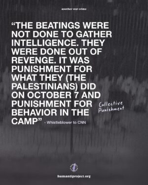 Indya Moore Instagram - 🚨CALL TO ACTION: Palestinians Tortured in Israeli Concentration Camps 🚨

CNN has reported the torture and abuse of Palestinians in a concentration camp in the Negev desert.

“The beatings were not done to gather intelligence. They were done out of revenge. It was punishment for what they (the Palestinians) did on October 7 and punishment for behaviour in the camp”.

Whistleblower testimony describes doctors amputating prisoners’ limbs due to injuries sustained from constant handcuffing, medical procedures done without anaesthesia and at times carried out by under-qualified medics. Reports also detail how Israeli forces unleashed large dogs on sleeping detainees, lobbed a sound grenade as troops barged in, and subjected prisoners to psychological and physical abuse. A field hospital in the same camp tied detainees to their beds, dressed in diapers, and fed through straws.

The treatment of detained Palestinians in these camps is a continuation of the violent and humiliating tactics employed in the light of day in Gaza. Over the past 7 months, we have seen numerous circumstances of hundreds of Palestinians rounded up, stripped, bound and blindfolded in the streets, on the backs of trucks, and in large open spaces. Evidently, this dehumanising culture of abuse and terror is systemic in the IOF.

According to Euro-Med, over 3,600 Palestinians have been ‘forcibly disappeared’ from the Gaza Strip in 7 months. 

The reign of Israeli terror and human rights abuses MUST come to an end. 

👉 EMAIL YOUR ELECTED OFFICIAL NOW! USE THE FREE TEMPLATE IN @humantiproject’s bio or visit HumantiProject.org 👈