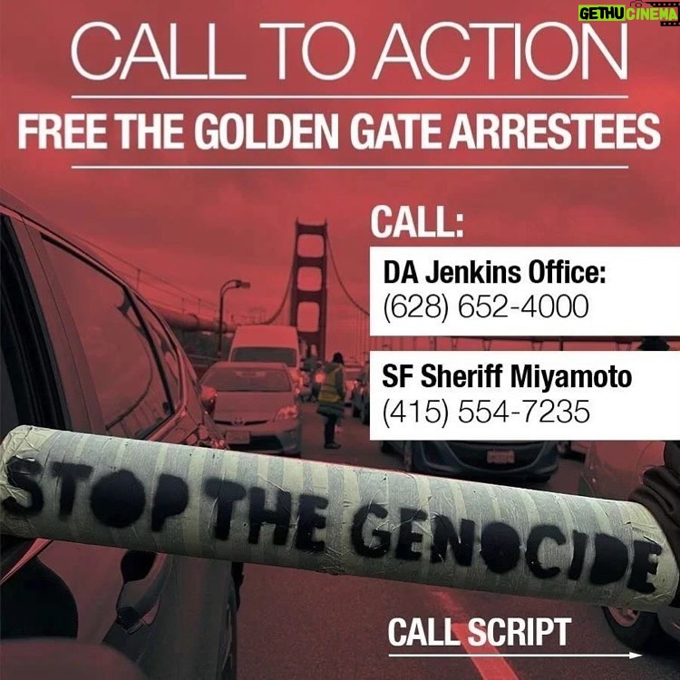 Indya Moore Instagram - ❤️‍🔥CALL TO ACTION: Protesters who shut down the Golden Gate Bridge to demand an end to the U.S.-funded genocide against the Palestinian people are STILL being held in SF jail. ☎️ Call DA Jenkins and Sheriff Miyamoto to demand their immediate release and demand that they not pursue charges against the courageous people of conscience.