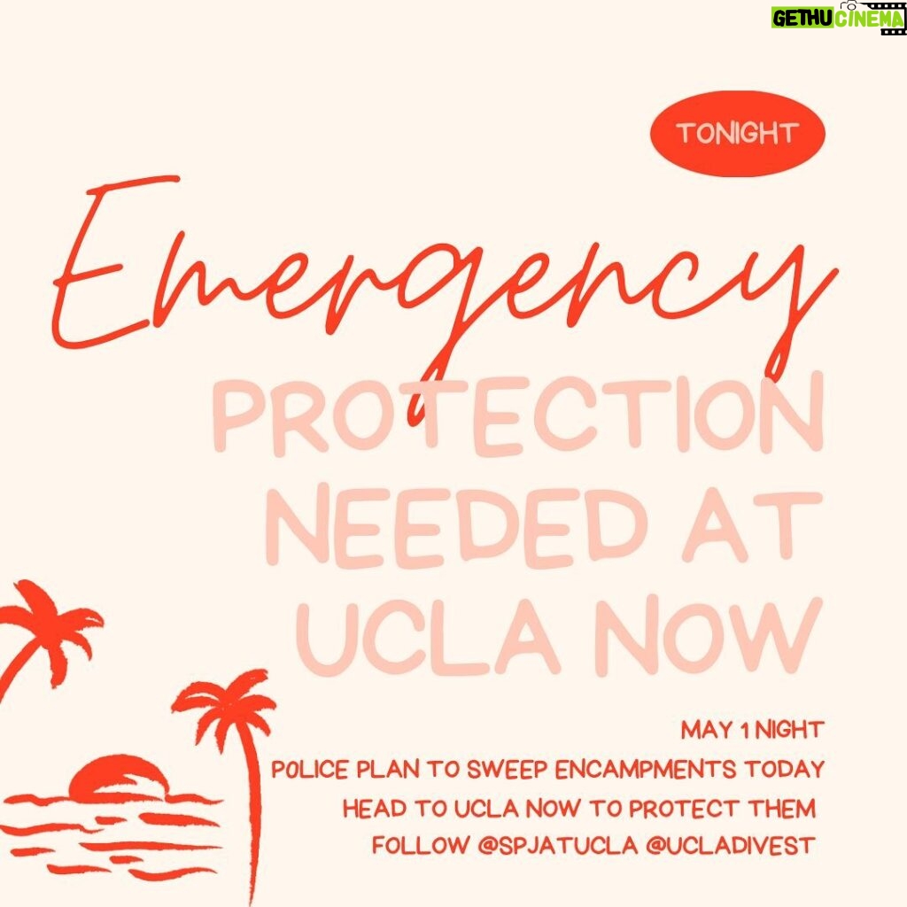 Indya Moore Instagram - LA!!! UCLA NEEDS YOU TONIGHT MAY 1 Per @xmaribel8 ALL EYES ON UCLA ENCAMPMENT. PLEASE COME TO SUPPORT THE STUDENTS AT UCLA. COPS PLAN ON SWEEPING ENCAMPMENT TONIGHT, IT IS OUR DUTY TO PROTECT THE STUDENTS. Follow: @sjpatucla @ucladivest for updates