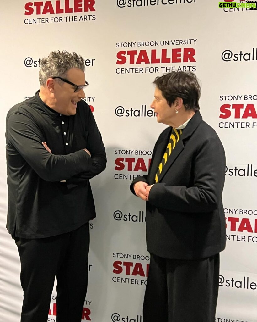Isabella Rossellini Instagram - With Isaac Mizrahi talking away before his charming, smart and funny show at the Staller Center at Stony Brook University. And with the director of the theater Alan Inkles who created a marvelous program for this winter where i will find refuge in cold and dark nights of the winter. @alaninkles @stonybrooku @stallercenter @isaacmizrahiny @imisaacmizrahi