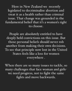 Jacinda Ardern Instagram - Roe vs Wade