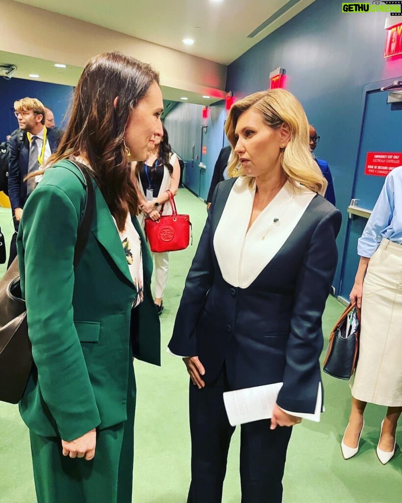 Jacinda Ardern Instagram - “Ukraine wants peace…the world wants peace.” A powerful speech today from the President of Ukraine at the United Nations General Assembly. I also had the opportunity to briefly meet Ukraine’s First Lady, Olena Zelensky and have a longer meeting with the Prime Minister. The PM was really clear about how devastating the illegal war in Ukraine has been, but at the same time he was also clear that New Zealand’s contribution and response has been strong and appreciated.