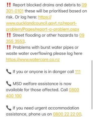 Jacinda Ardern Instagram - I’m very conscious that it’s been a while since I posted, and there have been a few big things happening. But today the most important thing is everyone’s wellbeing and safety - especially across Auckland after such a severe weather event. So this is a post from the MP for Mt Albert!

Here are some headline points and tips for the morning that were accurate as at 10am. I’ll be sure to post any updates that come through. Till then, stay safe everyone. 

(Credit to Auckland Council member @richardhills777 for compiling much of this info so succinctly!)