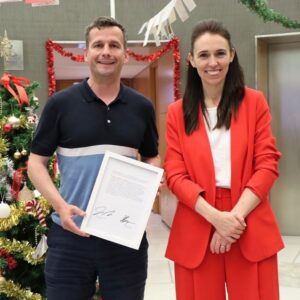 Jacinda Ardern Instagram - In the spirit of good sportsmanship and a good cause, David and I signed and (unfortunately) immortalised the Hansard quote from this week. If you’re stuck for a Christmas gift and keen to support the Prostate Cancer Foundation, this could be a good one: https://www.trademe.co.nz/a/marketplace/art/nz-artists/listing/3909337579