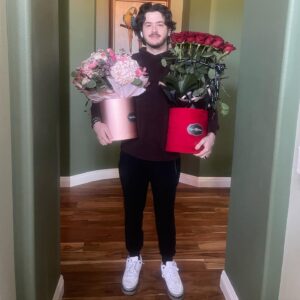 Jacqueline Laurita Instagram - My son CJ bringing me gorgeous flowers from him and @chrislaurita , and also @giarestivo (CJs girlfriend he’s known since the 5th grade) and @lina_alexis ! THANK YOU! I LOVE THEM! (For my birthday 4/26, I was given permission to post a pic of C.J. 🤗❤️) #grateful Thank you all for your beautiful DM’s and well wishes. I appreciate you!