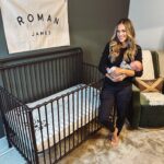 Jana Kramer Instagram - Sneak peek at Roman’s nursery featuring furniture from @namesake_home. Namesake’s timeless styles are all safe and built to last and grow with your family. #createyours We have the Winston 4 in 1 convertible crib in vintage iron, the Tanner 6-drawer dresser in warm white and the Crewe recliner & swivel glider in forest green velvet ✨ Shop now and use my code JANAKRAMER10 at my link in bio for 10% off!!