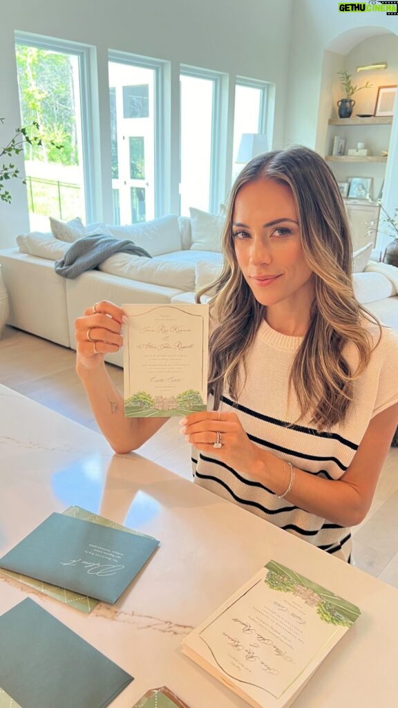 Jana Kramer Instagram - The wedding invites are here and I couldn’t be happier with how they turned out. If I’m honest, I’ve been a bit behind on all things wedding BUT I used @mintedweddings for the invitations and it was the best experience and not to mention; quick and seamless. From their many design options, to their personal customization, to having your own designer, it helped take away the stress and just checking off a box to actually enjoying the process. And now I’m staring at the most perfect invite that is so Allan and I. I mentioned to the designer I would love our venue to be on the invite and then there it was a few hours later, a beautiful watercolor where we will say I do, and the gold foil text that sealed the deal. Couldn’t be happier and want your process to be just as magical . Use code: JANAWED24 for 15% off wedding stationery 25% off save the dates free shipping at the link in bio.