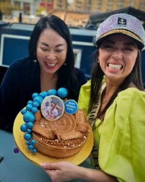 Janette Manrara Instagram - What a birthday surprise for @katyajones we had! It was honestly incredible! She had no idea and everything went to plan and there was so much love in our group! We stayed onboard the “Lulubelle” boat which was perfect w/ the weather we had! Then had some exquisite food prepared and served for us by my friend Alex and his fiancé Alice at @norfolksedge! Such a brilliant idea for hosting dinner party’s, or in our case a feast of canapés for a birthday lunch! And the cake of dreams, Katya’s personal favourite, Biscoff Cheesecake from our dear friend @eric_lanlard! We ended the day at the gorgeous rooftop bar in @thenedlondon; personally one of my favourite rooftop bars in London! Thanks @justjackjeff for looking after us! Also, that Captain’s Hat…. Stoned by hand by @nadiyabychkova mother! Incredible! 

The day could not have gone better, and Katya could not have been happier! It was an amazing day, celebrating an amazing girl 🤍

#birthday #surprise #boatparty #norfolkcatering #gifted