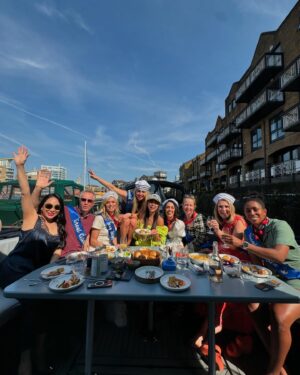 Janette Manrara Instagram - What a birthday surprise for @katyajones we had! It was honestly incredible! She had no idea and everything went to plan and there was so much love in our group! We stayed onboard the “Lulubelle” boat which was perfect w/ the weather we had! Then had some exquisite food prepared and served for us by my friend Alex and his fiancé Alice at @norfolksedge! Such a brilliant idea for hosting dinner party’s, or in our case a feast of canapés for a birthday lunch! And the cake of dreams, Katya’s personal favourite, Biscoff Cheesecake from our dear friend @eric_lanlard! We ended the day at the gorgeous rooftop bar in @thenedlondon; personally one of my favourite rooftop bars in London! Thanks @justjackjeff for looking after us! Also, that Captain’s Hat…. Stoned by hand by @nadiyabychkova mother! Incredible! 

The day could not have gone better, and Katya could not have been happier! It was an amazing day, celebrating an amazing girl 🤍

#birthday #surprise #boatparty #norfolkcatering #gifted