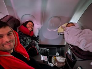 Janette Manrara Instagram - Our first long haul flight and it was not as easy or straight forward as we would have liked, but we made it to Miami and in the midst of the madness we found pockets of joy and excitement to be travelling together as a little family. Also, how cute is Lyra sleeping in the bassinet? 🥰 

Thanks for checking in everyone 🤍

#parenting #longflight #travellingwithkids #TheSkorjanecs