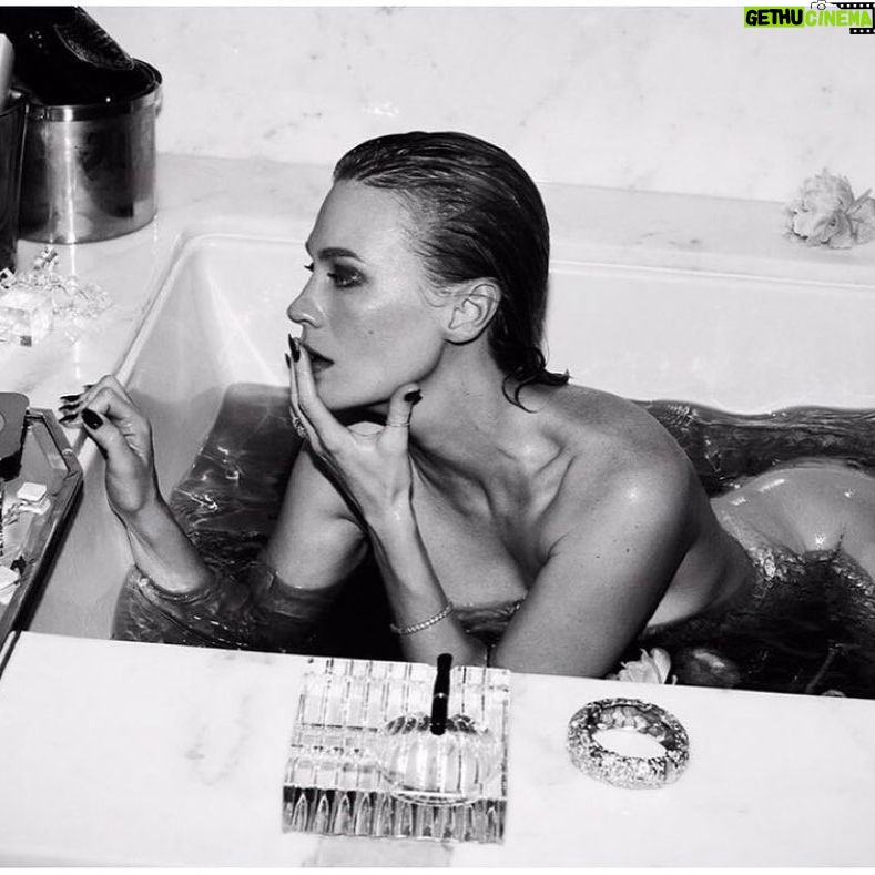 January Jones Instagram - For this @violetgrey shoot awhile back I was wearing a gorg black gown in the bath(as one does), and after a bit it turned the bath water a very fortuitous violet color so I of course needed to lose the gown 💜