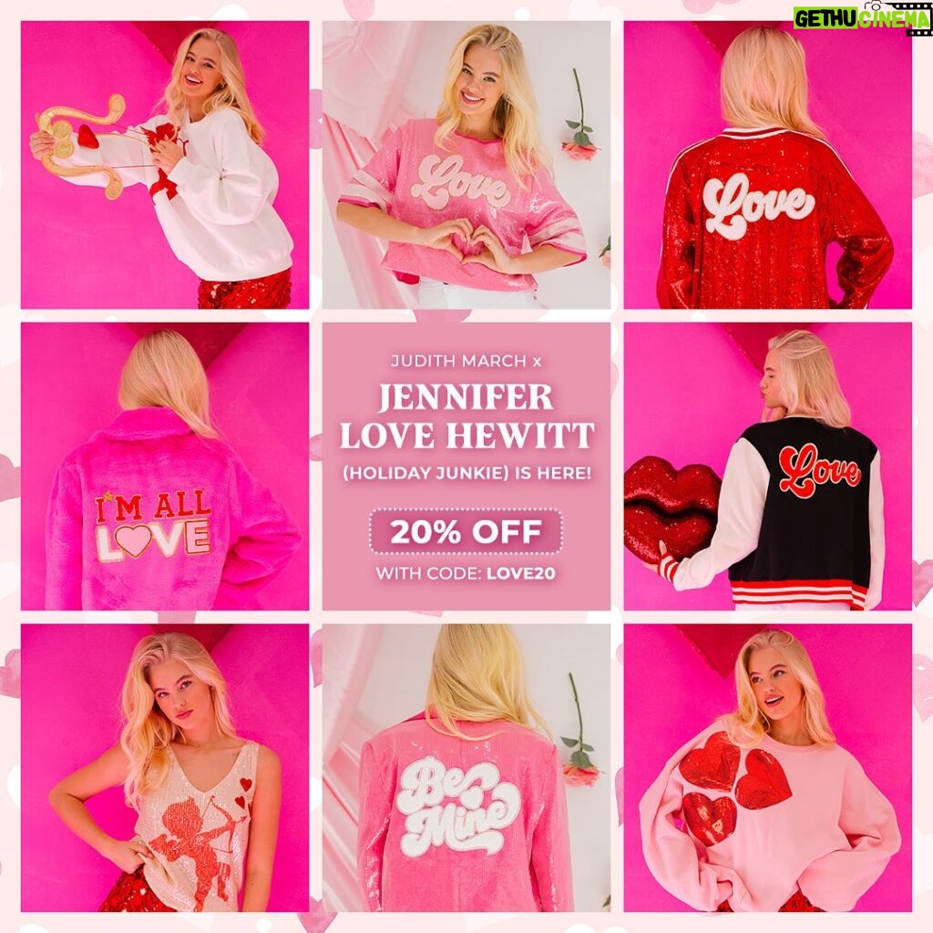 Jennifer Love Hewitt Instagram - Hey everybody! Happy Friday! Just a reminder we are starting 20% off the Valentines Collection today at 9am! It will run through 1/31 which is the last day of shipping to get it in time for Valentines Day❤️ @judithmarch and Holiday Junkie