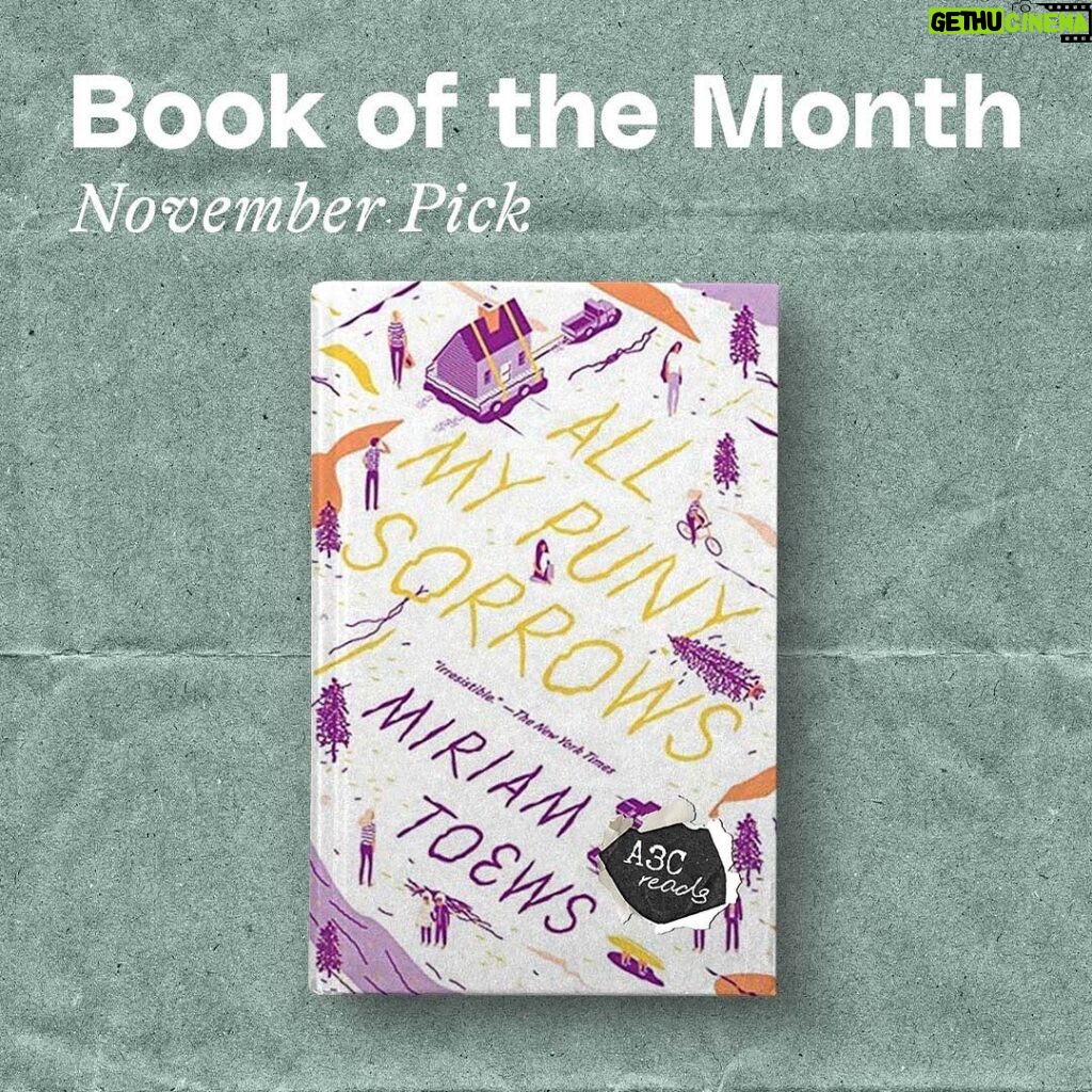 Jennifer Morrison Instagram - Our #A3CReads November Book of the Month is All My Puny Sorrows, by Miriam Toews, curated by our Guest Editor of the month, @kflay. “All My Puny Sorrows is a beautiful and relatable piece of prose that simultaneously challenges you as it comforts you. Author Miriam Toews hugs and holds you in her perfect words in order to guide you through the pain and joy of familial love. The difficult subject of depression and suicidal tendencies of a loved one are delicate, painful, and possibly triggering. It's strange that a book largely concerned with suicide manages to be so funny and hopeful. All My Puny Sorrows’s tenderness, even in the grimmest of moments, makes the novel a kind of balm for the reader, especially as the world melts and shouts and shakes around us." Read @kflay's full review and order the book to read along with us this month at apartment3c.com. Link in bio. #allmypunysorrows #bookofthemonth #bookstagram #bookreview #miriamtoews #kflay