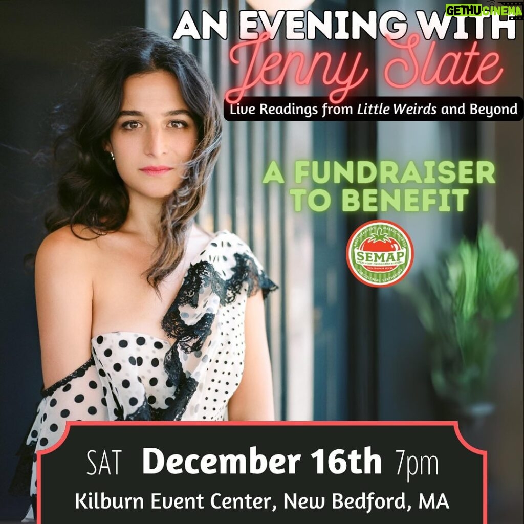 Jenny Slate Instagram - Heeeeeey I am doing a benefit for @semaponline on 12/16. I’ll be reading from LITTLE WEIRDS, plus new writing too! Link for tix in bio. Please join us and support our local network of farms and farmers! This event is a fundraiser to benefit the Southeastern Massachusetts Agricultural Partnership, a nonprofit organization focused on expanding access to local food and promoting sustainable farming since 1998. Proceeds from this event will be put right to work supporting farmers in SE Massachusetts, preserving our beautiful agricultural landscapes and building an equitable and resilient regional food system.