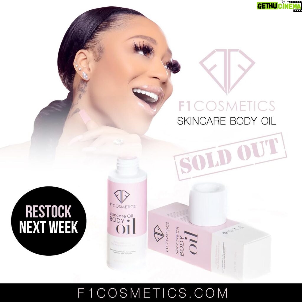 Jessica Dime Instagram - MY @f1_cosmetics SKIN CARE BODY OIL IS COMPLETELY SOLD OUT🙌 The last orders have shipped so check email for tracking info .. thank you to everyone who has supported my brand , I was a little overwhelmed but forever grateful 🙏🏿it means so much so me ❤ WE WILL RESTOCK IN ONE WEEK ! Turn on your notifications & be sure to follow @f1_cosmetics 💎 Flyer: @ctdgraphicx