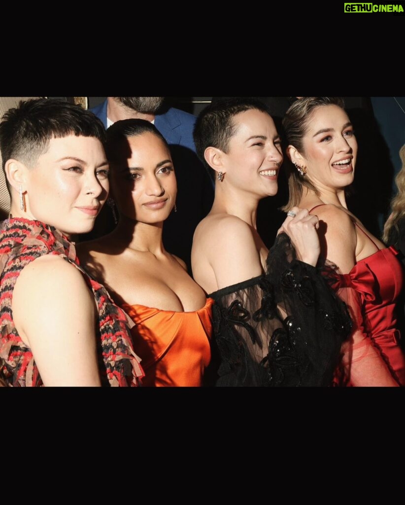 Jessie Mei Li Instagram - We’ve been bzzzzzy 🐝 season 2 press and premiere! Now this lil sensitive kitty gotta go to bed for a while…. Big kisses for @hollyevawhite @samuelpaulartist @maisonvalentino for making me look and feel like a bad bitch 🖤 ~ look at my gorgeous wives, WOMEN, the incredible s&b cast, our creators and their crows, press day lewks, and ofc missing the man himself @archierenaux3 🏹 repping the Mal buzzcut in your absence! Thank you every one for such a joyful night - not long now til March 16th 😈 xxxx