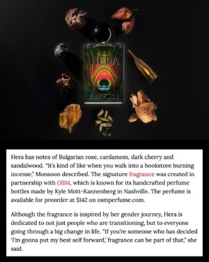 Jinkx Monsoon Instagram - Thank you, @wwd for speaking with me about my new fragrance, HERA.

Thanks to @osm_perfume for making this a reality and also to everyone who has already pre-ordered and to those who have shared in the excitement of this project. I see you, fan artists 👀

Check out the full article linked in my stories for the full details 🖤
