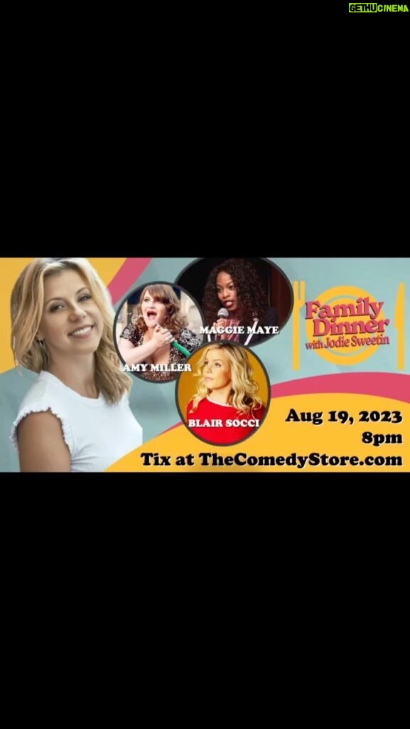 Jodie Sweetin Instagram - Lineup just announced! Family Dinner is back and this time it’s Ladies Night. Our incredible lineup of female comics includes @amymillercomedy (Comedy Central), @maggiemayehaha (Conan), @blairsocci (Late Late Show). They’ll be having Girl Dinner with @jodiesweetin Saturday, August 19th at 8pm. Only at the World Famous @thecomedystore! Do not miss this one! Tix in bio or at the comedy store!
